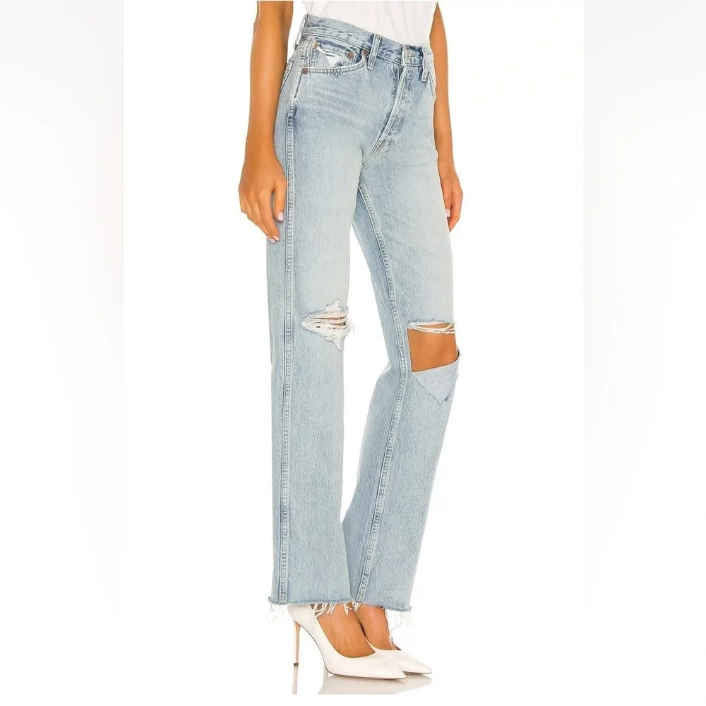 Re/Done Ripped 90s High Rise Loose Light Blue Button Fly Jeans 31 NWT (33”x26”) - Picture 3 of 9